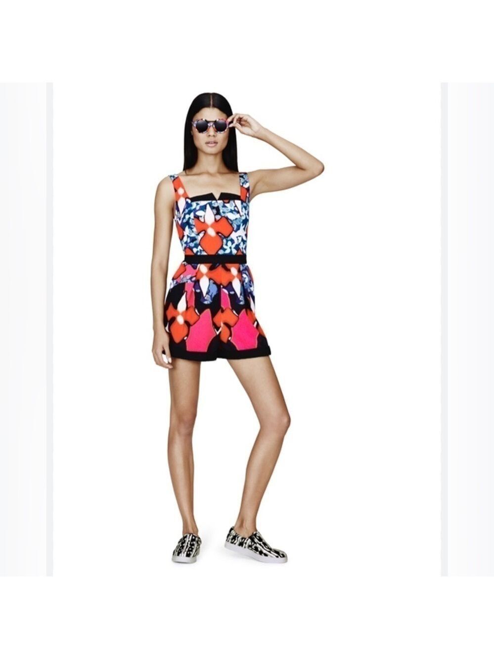 Peter Pilotto Plus Size Romper in Red Iris Print